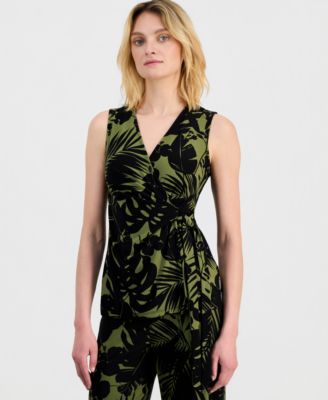 Women's Printed Sleeveless Faux-Wrap Top