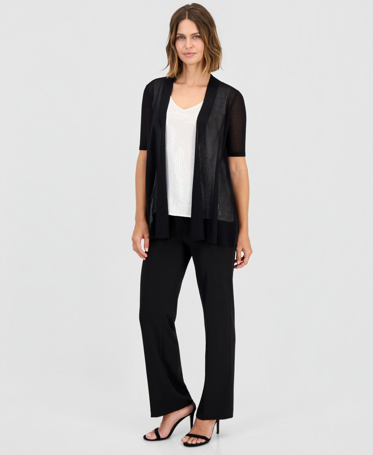 Women's Short-Sleeve Open-Front Semi-Sheer Cardigan