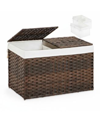 Storage Basket With Lid Woven Wicker 2 Bins 92 Gallon Foldable Removable Liners For Bedroom Laundry Room