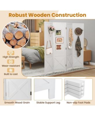Pegboard Display Stand 4 Panel Folding Room Divider with Wooden Frame