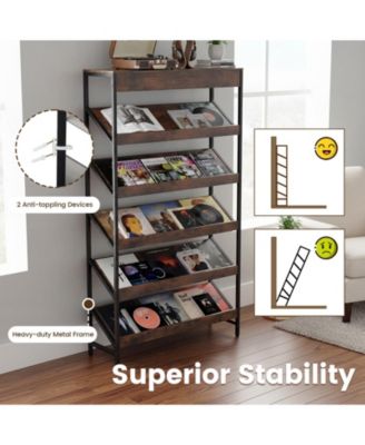 6-Tier Tall Freestanding Bookshelf with Angled Shelves for Home Office