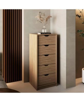 Natural Oak Tall Narrow 5-Drawer Storage Dresser