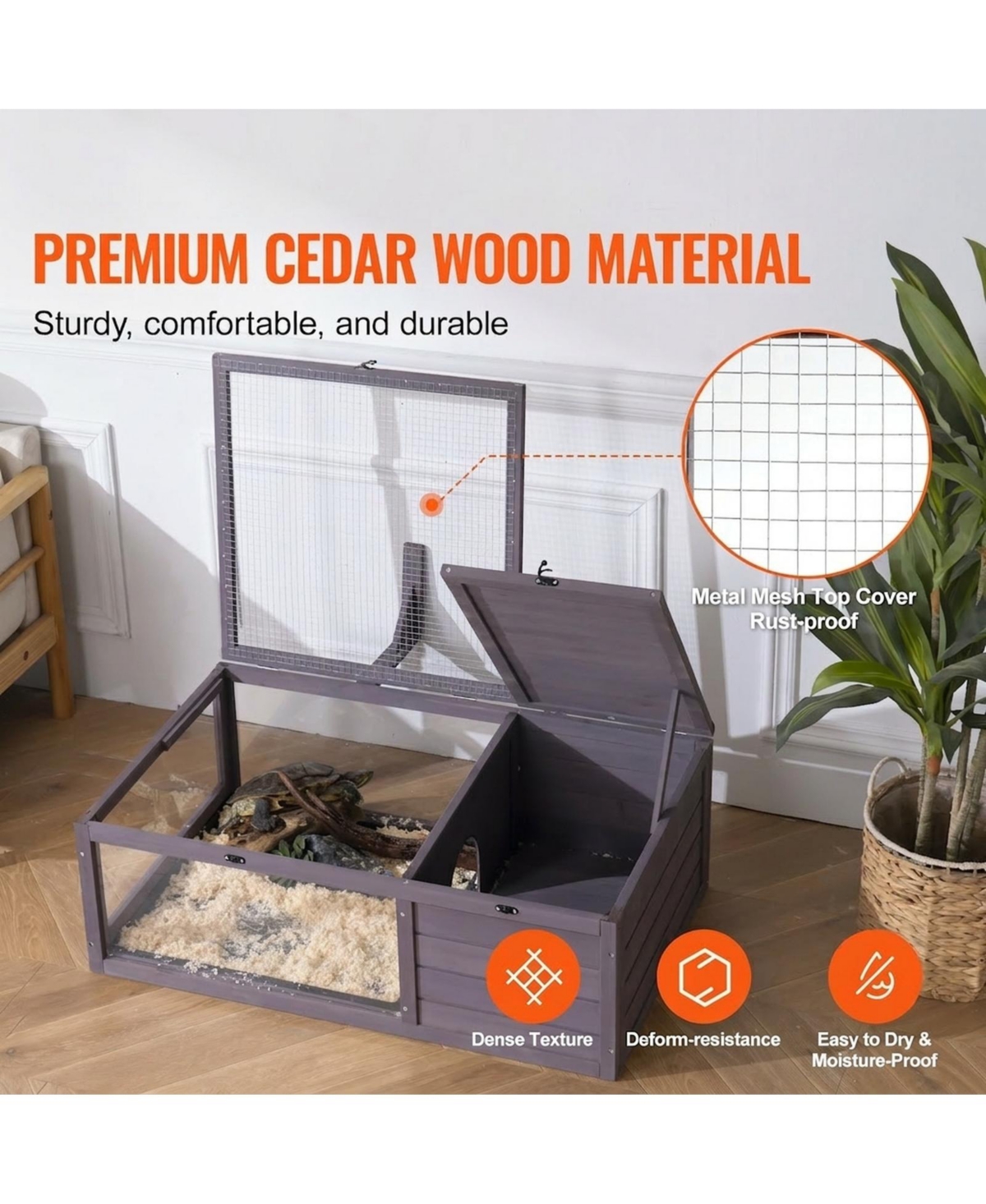 Sugift Tortoise Habitat, Wooden Enclosure with Light Stand, for Reptiles and Small Pets