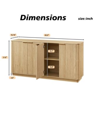  Curved Wave Design Sideboard, Modern 4-Door Storage Buffet Cabinet with Vertical Stripes and Gold Accent Handles for Living Room