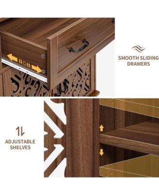 Vintage Sideboard Buffet Cabinet, Entryway 4 Doors Storage Cabinet with Hand-Carved Hollow Doors, 2 Drawers and Metal Handles for Living Room