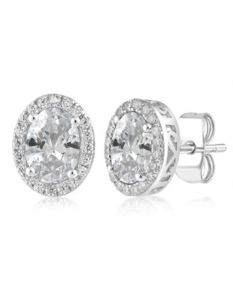 Elegant Oval Birthstone Halo CZ Studs
