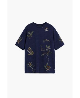 Men's T-shirt with tribal embroidery