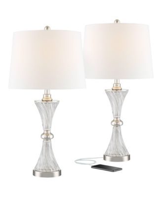 Luca Modern Table Lamps 25 1/2" High Set of 2 Clear Glass with USB Charging Ports Dimmers Drum Shade for Bedroom House Desk