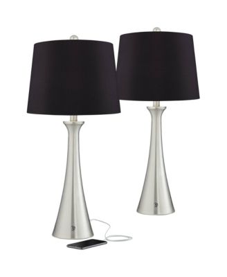 Karl Modern Table Lamps 27 1/2" Tall Set of 2 Brushed Nickel with USB and AC Power Outlet in Base for Bedroom House