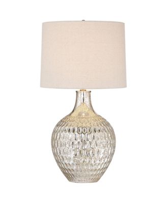 Modern Table Lamp 28" Tall with USB Charging Port Mercury Glass Drum Shade for Bedroom Living Room Home Bedside Office