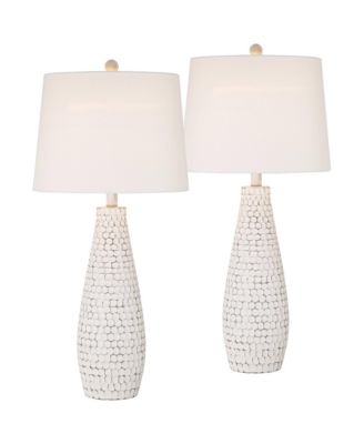 29 1/2" Tall Modern Coastal End 3-Way Table Lamps Set of 2 USB Port Whitewash Ceramic Shade Living Room Charging