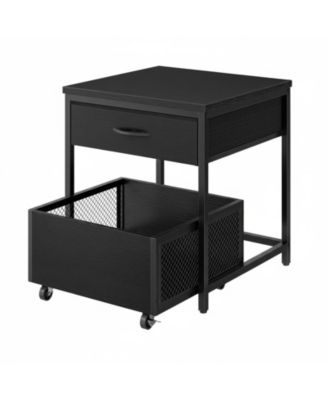 End Table Mini Fridge Stand with Storage Drawer Mobile Basket Cart for Living Room Bedroom