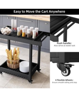 2-Shelf Outdoor Utility Prep Cart, Rolling Service Trolley for Patio, Lawn, or Garden