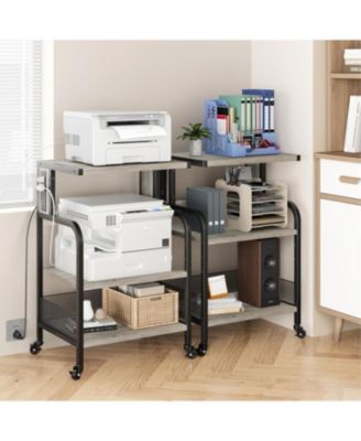 Heavy Duty Printer Stand with USB and Power Outlets, Rolling 3-Tier Cart, Mobile Printer Table for Home, Office