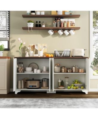 61" Modern Fluted Sideboard, 4-Door Storage Cabinet with Adjustable Shelves, Accent Furniture for Dining/Living Room