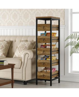 5-Tier Kitchen Fruit Vegetable Storage Rack, Narrow Snack Stand with Pull-Out Baskets, Utility Organizer