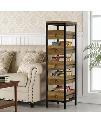 5-Tier Kitchen Fruit Vegetable Storage Rack, Narrow Snack Stand with Pull-Out Baskets, Utility Organizer