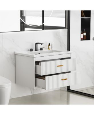 Floating Bathroom Vanity with Sink and Drawers - Wall Mounted Modern Vanity Cabinet, Resin Sink Combo, Water-Resistant Bathroom Cabinet