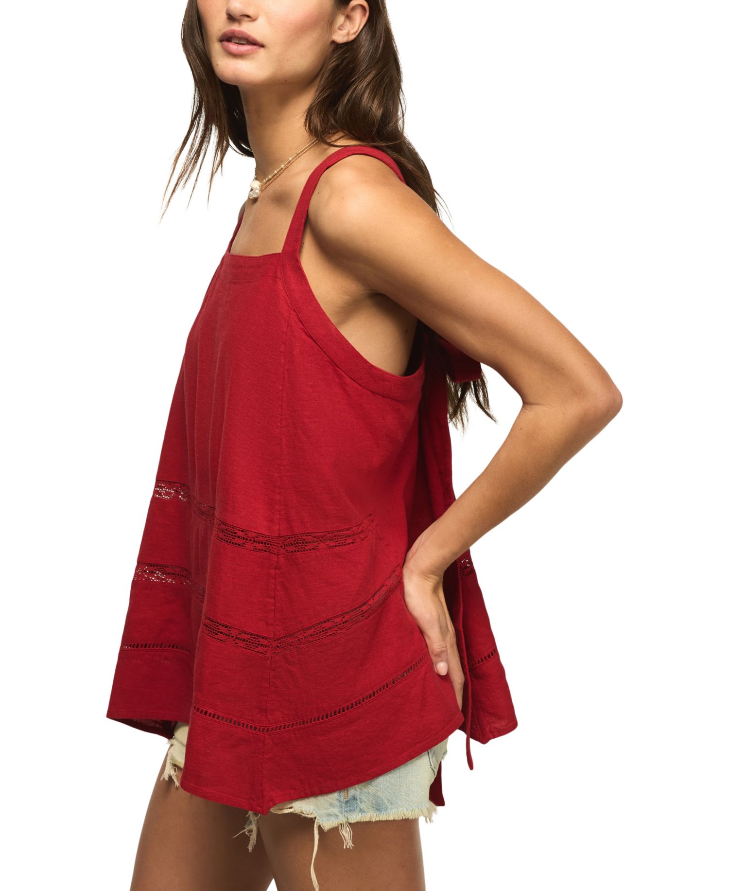 Women's Square Neck Lace Trim Tank Top