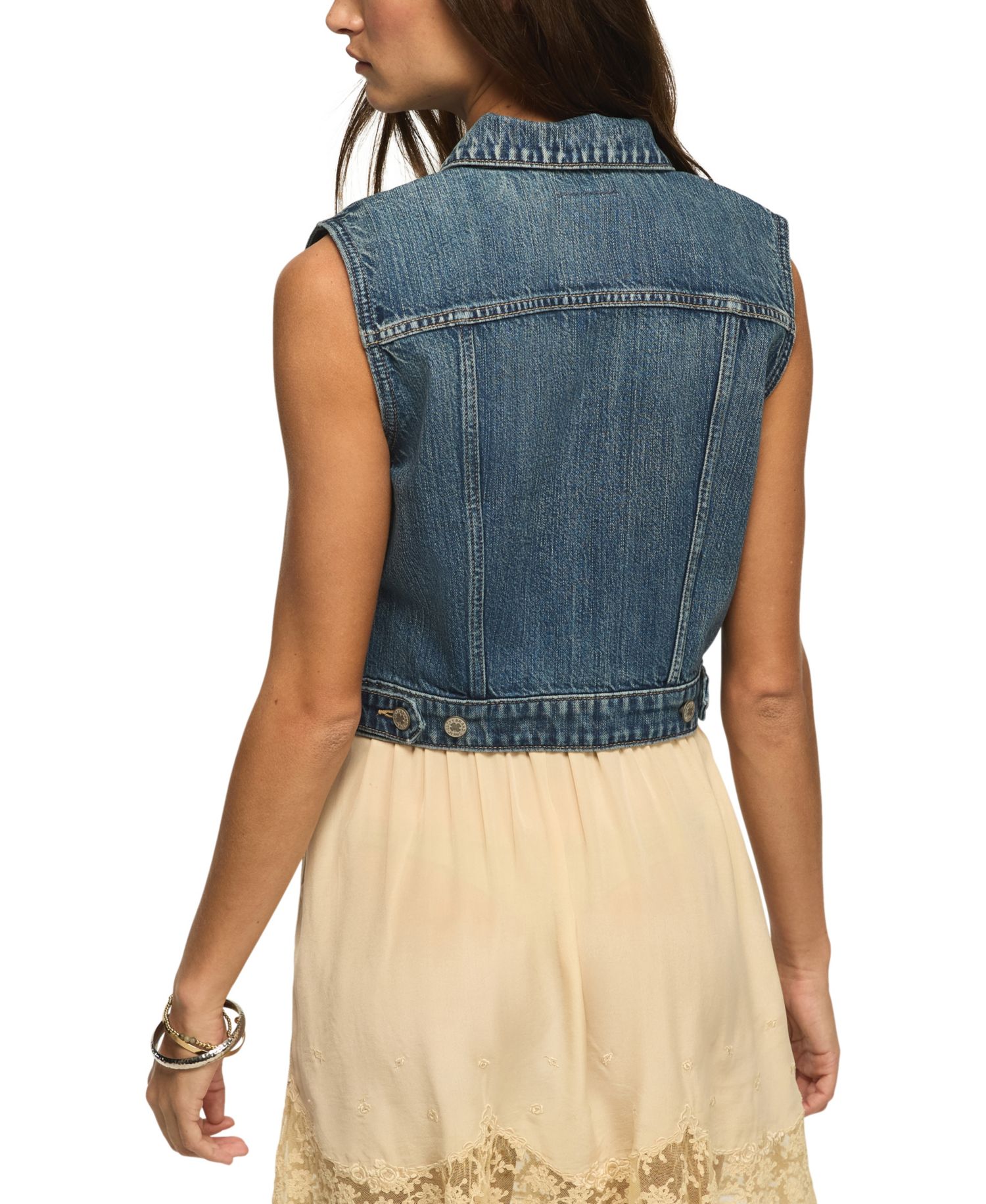 Women's Medium Wash Cropped Denim Trucker Vest
