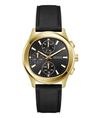 Men's Gold-Tone Stainles Steel Black Leather Multi-Function Watch, 40mm