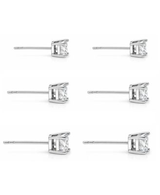 3-Pc. Set Silver Plated Square Cubic Zirconia Stud Earrings