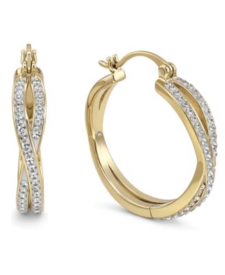 And Now This Crystal Small Crossover Hoop Earrings, 0.95" in Silver Plate or Gold Plate