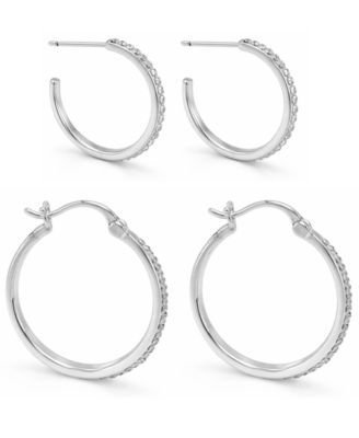 Clear Crystal C Hoop & Click Top Hoop Earring Set in Gold Plate or Silver Plate