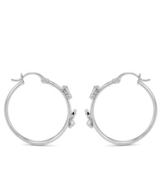 Hoop Earring with Clear Crystal Butterflies in Silver Plate or Gold Plate