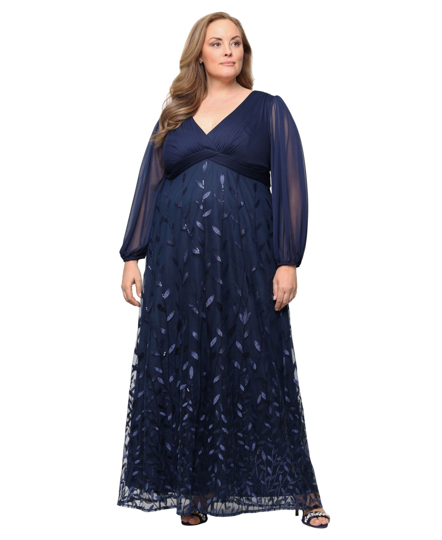 Plus Size V-Neck Embroidered Ball Gown