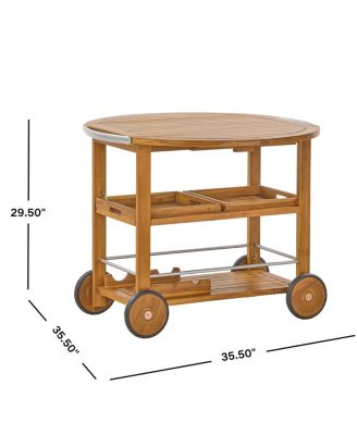 Acacia Wood Bar Cart Foldable Top and Trays, Rolling Patio Server