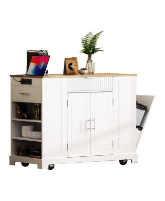 Rolling Kitchen Island Trash, Power, Storage