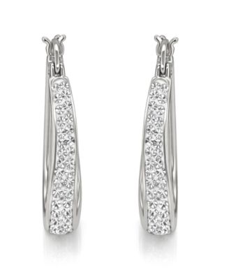 Crystal In & Out Teardrop Hoop Earrings in Silver Plate, Gold-Plate or Rose Gold Plate