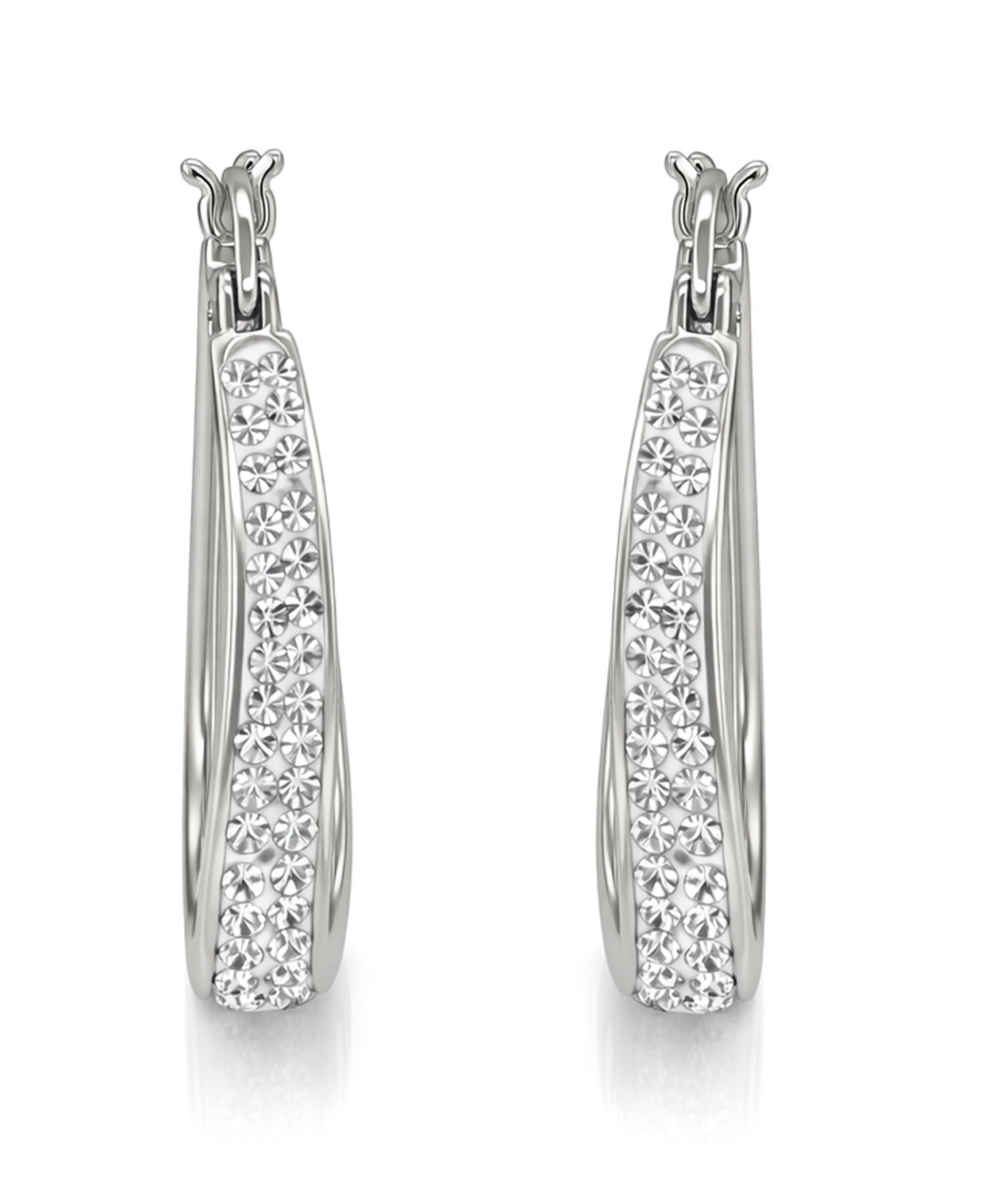 Crystal In & Out Teardrop Hoop Earrings in Silver Plate, Gold-Plate or Rose Gold Plate