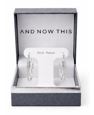 Crystal Double Hoop Earrings in Silver-Plate, 1.2"