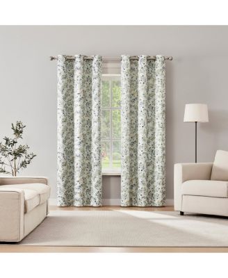 Maureen Painted Botanical Magnetic Closure Blackout Grommet Curtain Panel Pair