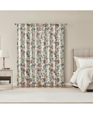 Claudette Vintage Floral Magnetic Closure Blackout Back Tab Curtain Panel Pair
