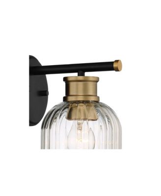 Mid Century Modern Wall Light Sconce Black Brass Hardwired 5 1/2" Fixture Hardwired Clear Glass Shade for Bedroom Bathroom