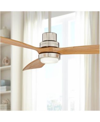 52" Delta-Wing DC Modern 3 Blade Indoor Ceiling Fan with LED Light Remote Control Brushed Nickel Natural Solid Wood for Living Room Kitchen