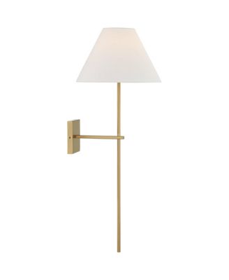 Possini Euro Ayla 32" High Brass and White Linen Wall Sconce
