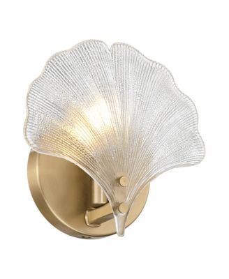 Deniz 7 3/4"H Satin Brass and Vintage Glass Ginkgo Leaf Wall Sconce