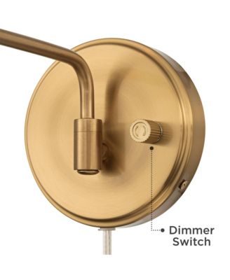 Ophelia 9 1/2"H Warm Brass Plug-In Wall Sconce Pink Floral Shade