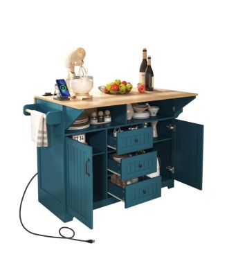  Rolling Kitchen Island  Drop Leaf, Power Outlet, Storage