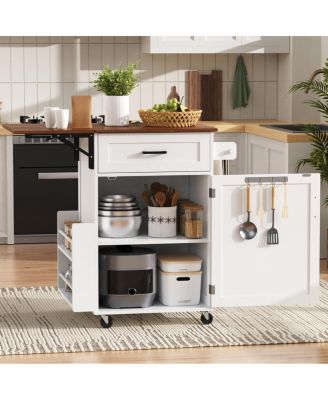  Farmhouse Kitchen Island with Drop Leaf, Storage