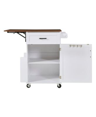  Farmhouse Kitchen Island with Drop Leaf, Storage