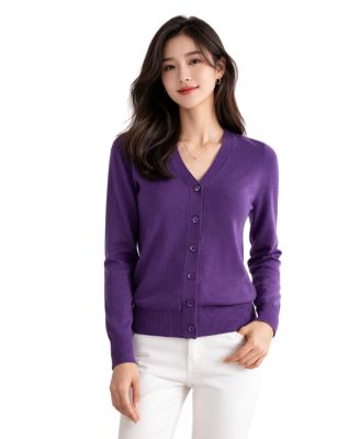 Women's Merino Wool Light Weight Cardigan Ultra Soft Fine Gauge V Neck Sweaters