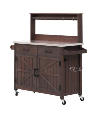  Outdoor Kitchen Island with Stainless Steel Top and Storage