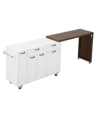  Kitchen Island Extendable Table and Trash Storage