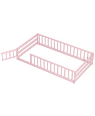 Twin Size Kids Montessori Floor Bed with Door and Protective Fence