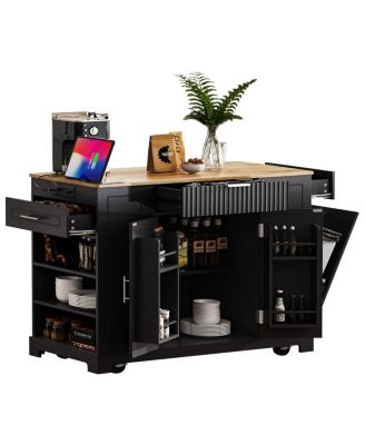  Rolling Kitchen Island Trash, Power, Storage